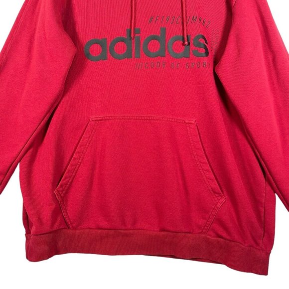 Adidas Mens Pullover Hoodie Sz XL Red‎ Spell Out Logo Pocket Long Sleeve Stretch - Picture 3 of 10